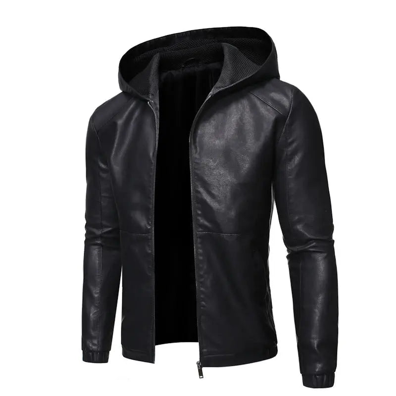 Trendy Casual Hooded Leather Jacket - WAlMYe #