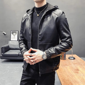 Trendy Casual Hooded Leather Jacket - WAlMYe #
