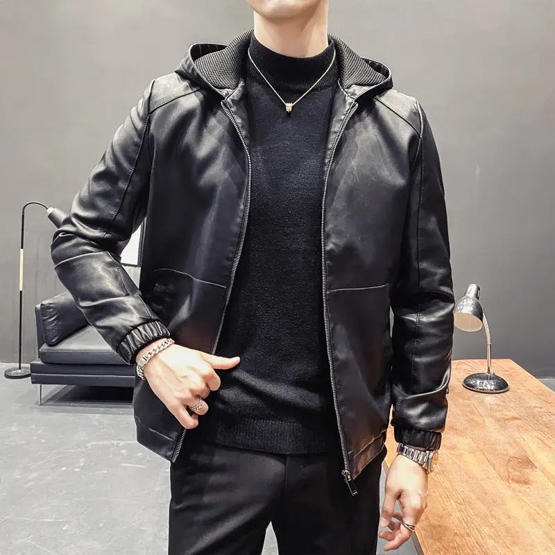Trendy Casual Hooded Leather Jacket - WAlMYe #