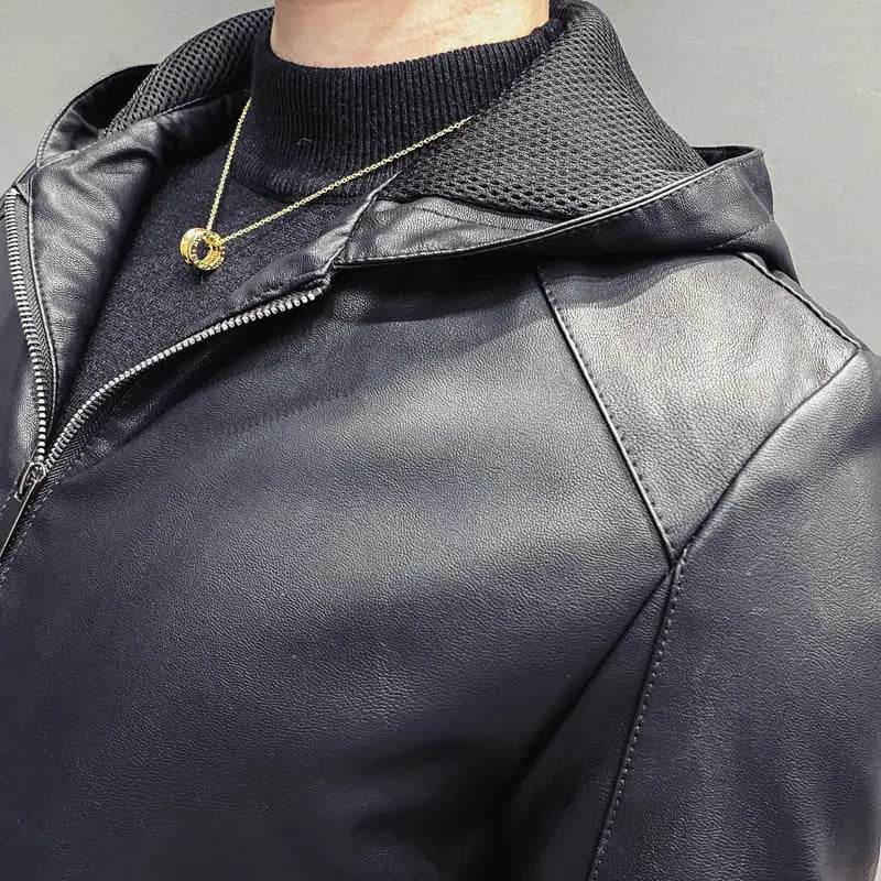 Trendy Casual Hooded Leather Jacket - WAlMYe #