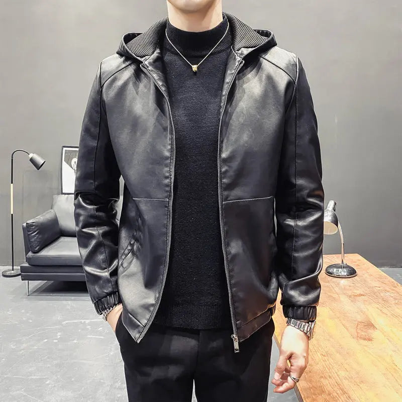Trendy Casual Hooded Leather Jacket - WAlMYe #