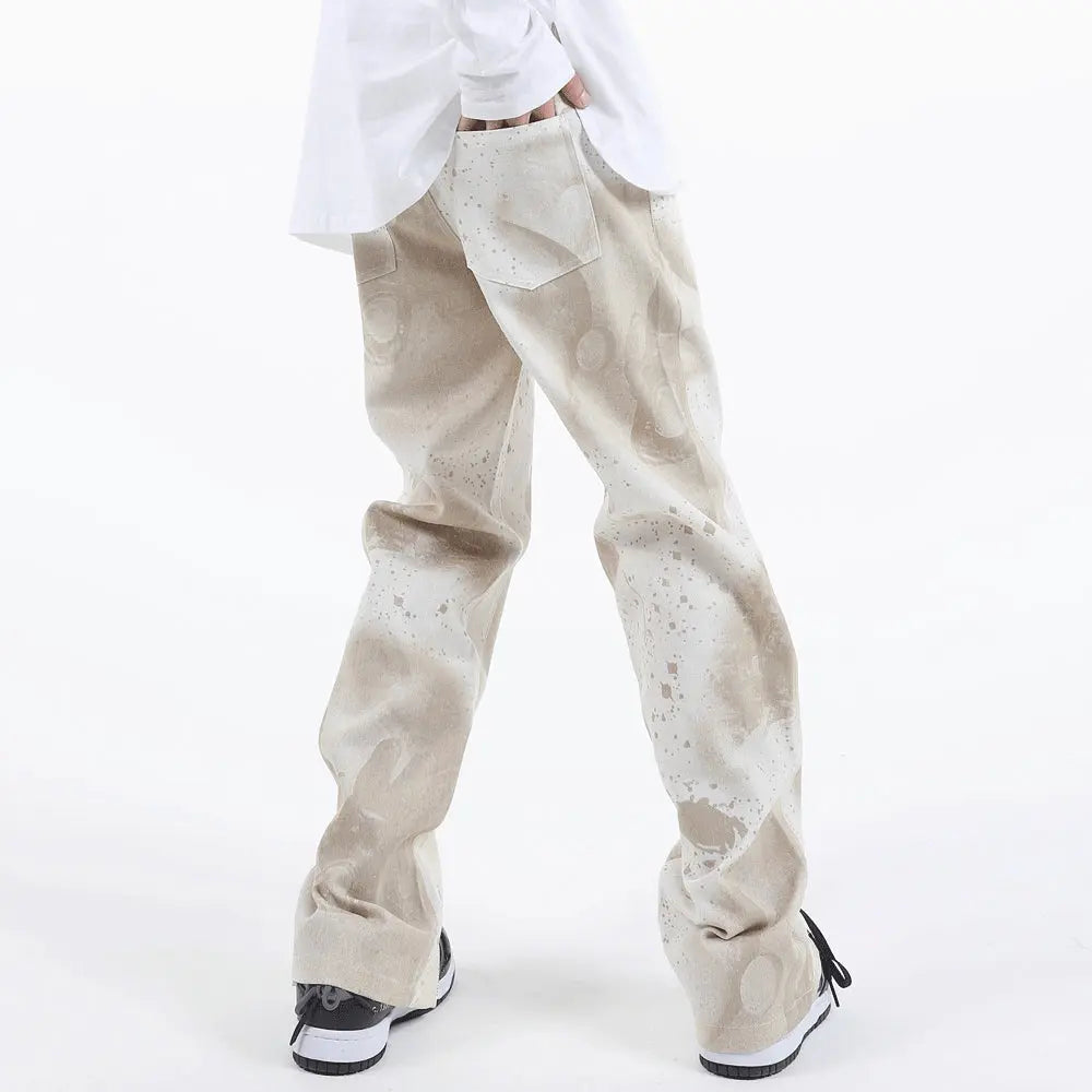 Trendy Loose PU Leather Stitching Zipper Slit Jeans - WAlMYe #