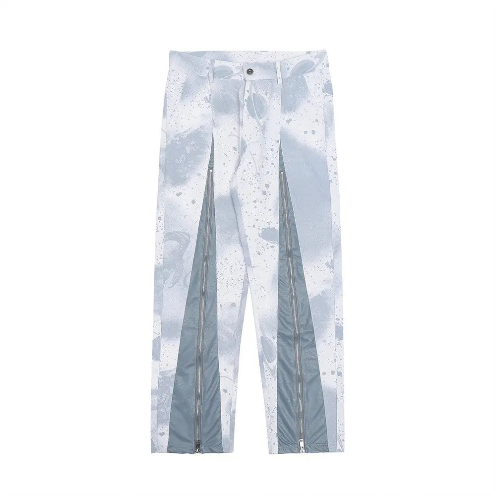 Trendy Loose PU Leather Stitching Zipper Slit Jeans - WAlMYe #
