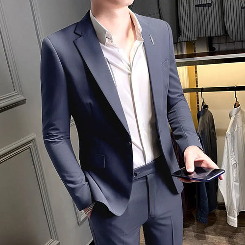 Men's British-Style Suit – Two-Piece Solid-Color Formal Set | WALMYE