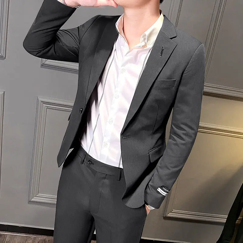 Two-Piece All-Match Solid Color British Style Suit - WAlMYe #