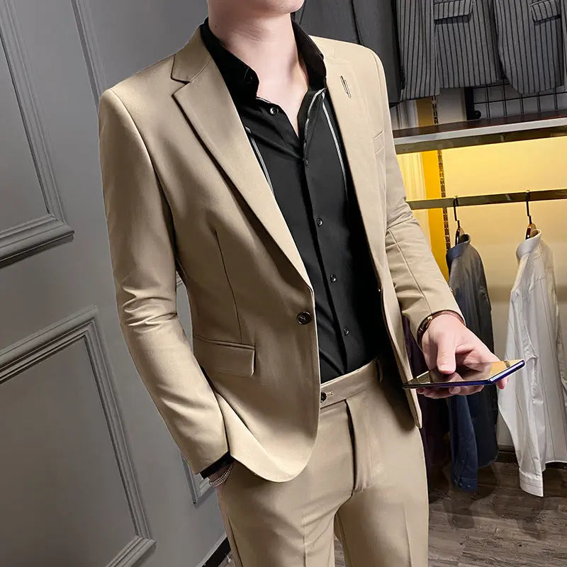 Two-Piece All-Match Solid Color British Style Suit - WAlMYe #