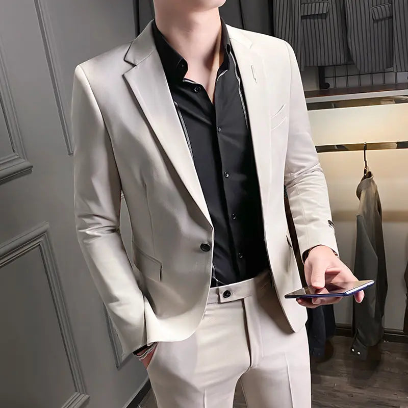 Two-Piece All-Match Solid Color British Style Suit - WAlMYe #