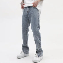 Load image into Gallery viewer, Vintage Washed Distressed Light Blue Zippered Jeans - WAlMYe #
