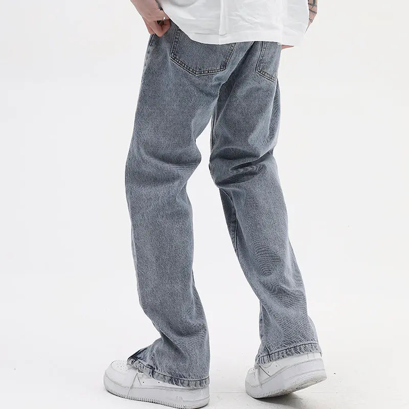 Vintage Washed Distressed Light Blue Zippered Jeans - WAlMYe #