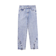 Load image into Gallery viewer, Vintage Washed Distressed Light Blue Zippered Jeans - WAlMYe #
