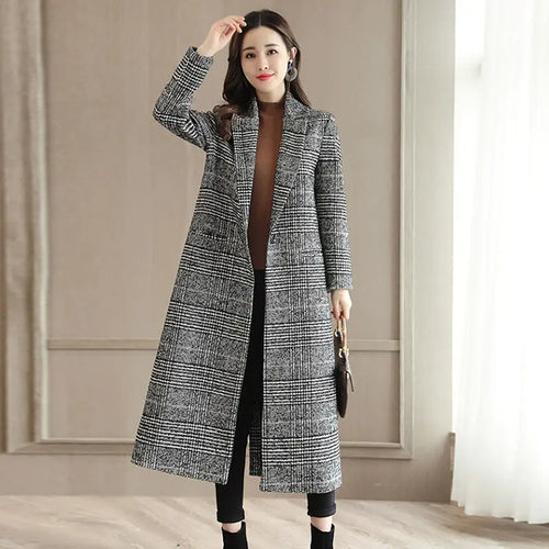 Women's Fashion Casual Tweed Suit Collar Black And White Plaid Jacket - WAlMYe #