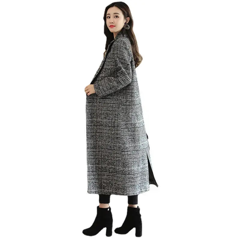 Women's Fashion Casual Tweed Suit Collar Black And White Plaid Jacket - WAlMYe #