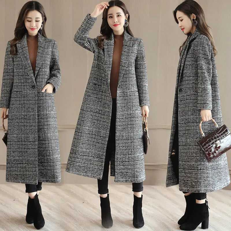Women's Fashion Casual Tweed Suit Collar Black And White Plaid Jacket - WAlMYe #