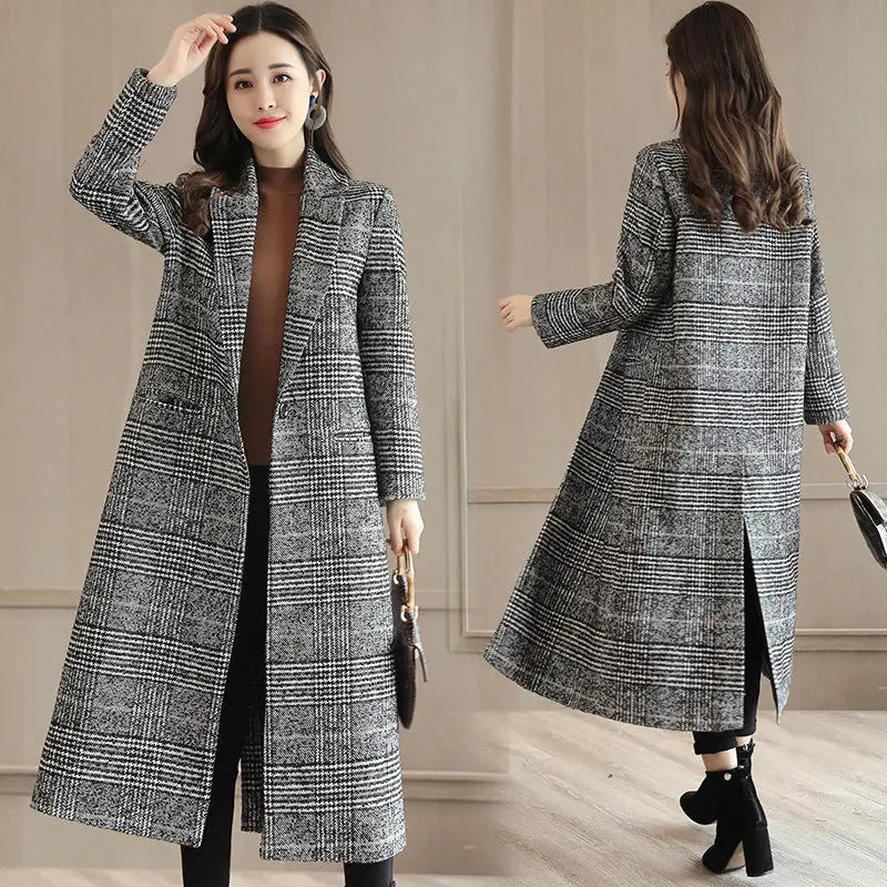 Women's Fashion Casual Tweed Suit Collar Black And White Plaid Jacket - WAlMYe #