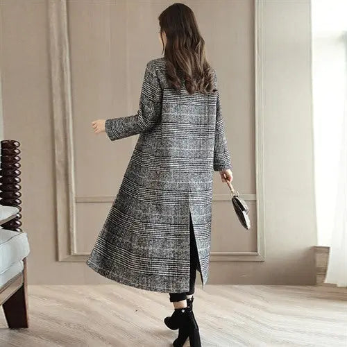 Women's Fashion Casual Tweed Suit Collar Black And White Plaid Jacket - WAlMYe #