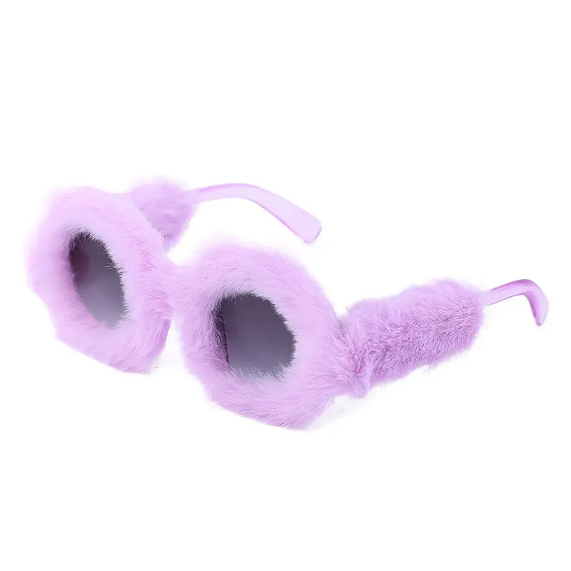 Women's Fashion Round Frame Plush Full Coverage Sunglasses - WAlMYe #
