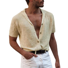 Load image into Gallery viewer, Gentleman Solid Knitted Cardigan Polo Shirts Spring Summer Men&#39;s Poloshirt Short Sleeve Sexy V Neck Buttons Cotton Clothing
