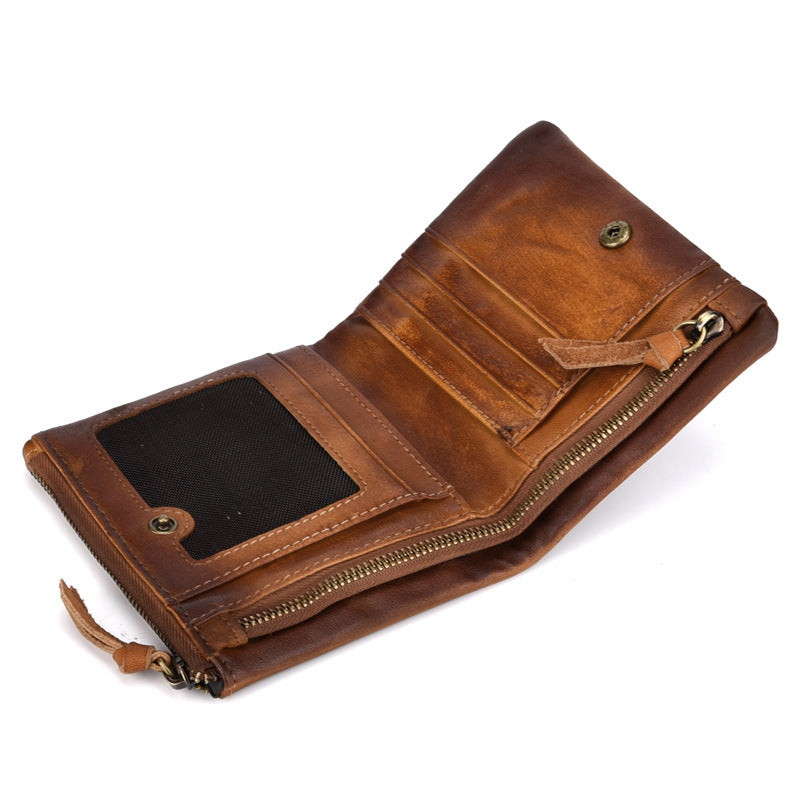Cowhide Retro Double Zipper Men Wallet - WAlMYe #