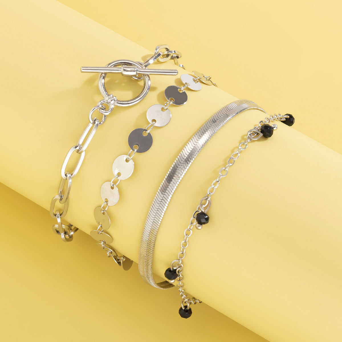 Simple OT Buckle Snake Bone Chain Set Bracelet Women - WAlMYe #