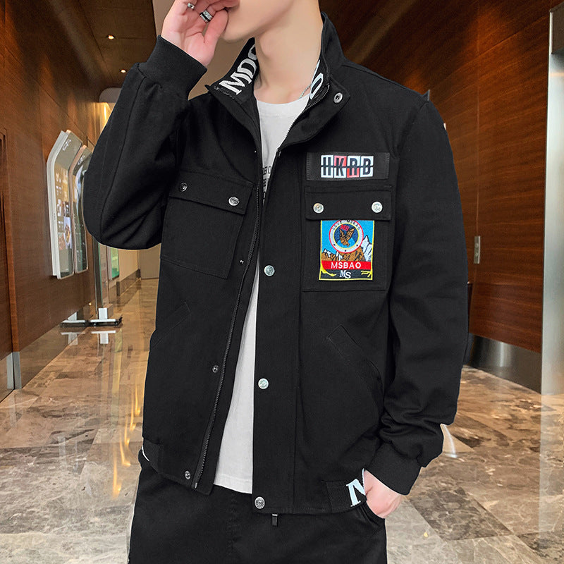 New Korean Casual Fashion Flying Stand Collar Jacket Trendy Men's Jacket