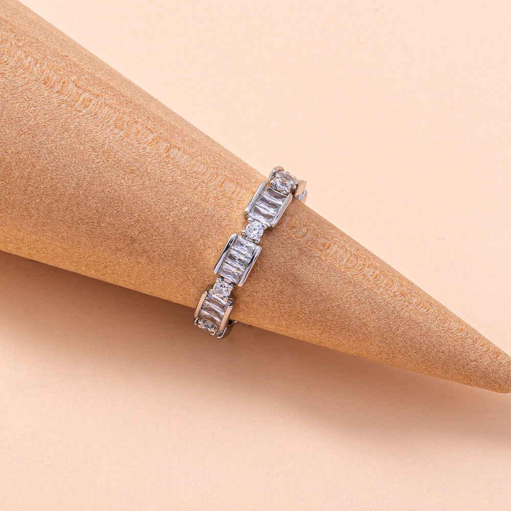 European and American cross-border fashion Aegean Sea micro-inlaid zircon square ring jewelry ring accessories female ring jewelry - WAlMYe #