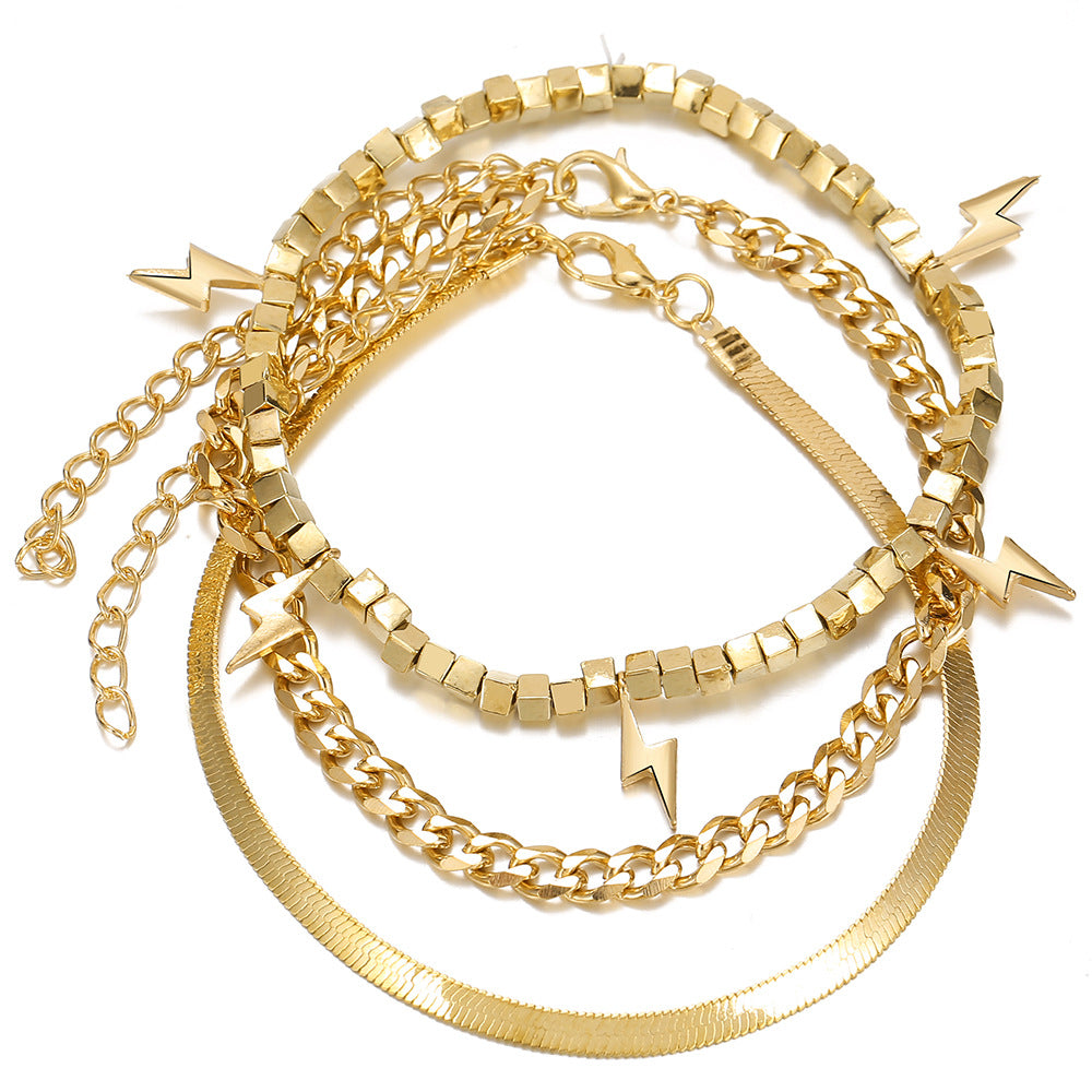 Geometric Lightning Pendant Multi-Piece Beach Anklet - WAlMYe #