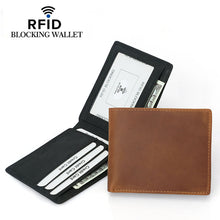 Load image into Gallery viewer, RFID Leather Bifold Retro Men&#39;s Wallet
