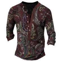 Load image into Gallery viewer, Printed Retro Fashion Casual Henry Neck Long Sleeves T-shirt

