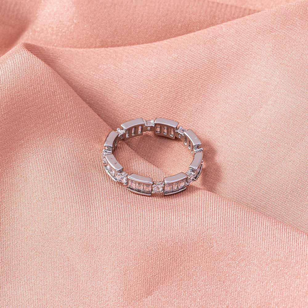 European and American cross-border fashion Aegean Sea micro-inlaid zircon square ring jewelry ring accessories female ring jewelry - WAlMYe #