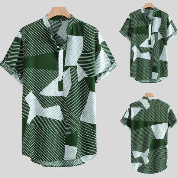 Hawaii Casual Shirt Men Summer Stand Collar Stre - WAlMYe #