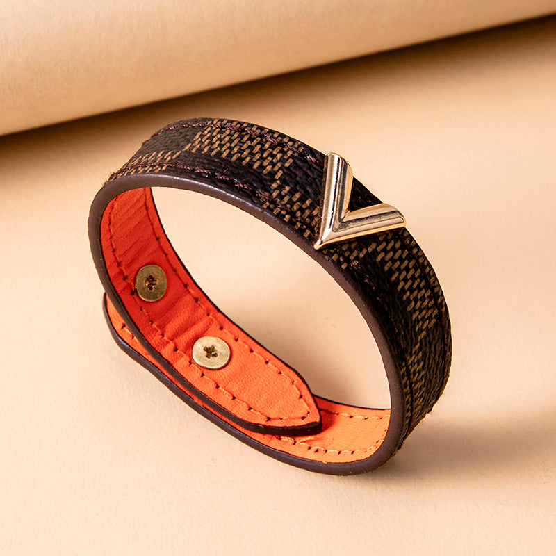 Classic Brown Plaid Stripe Leather Bracelets Bangles For Women - WAlMYe #