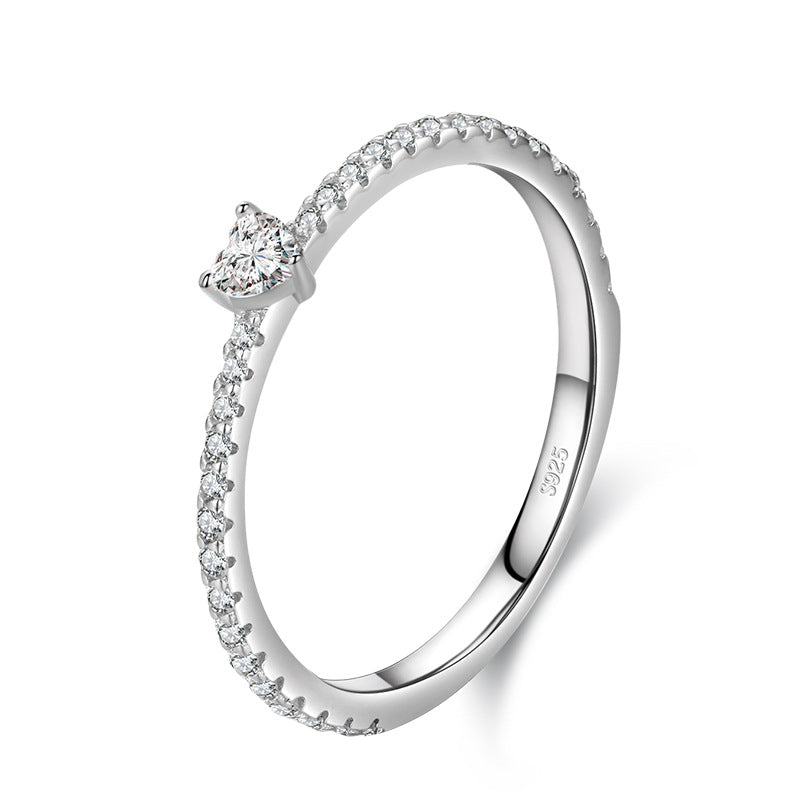 S925 Sterling Silver Light Luxury Simulation Diamond Heart-shaped Love Simple Wild Ring - WAlMYe #