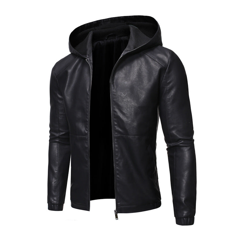 Trendy Casual Hooded Leather Jacket