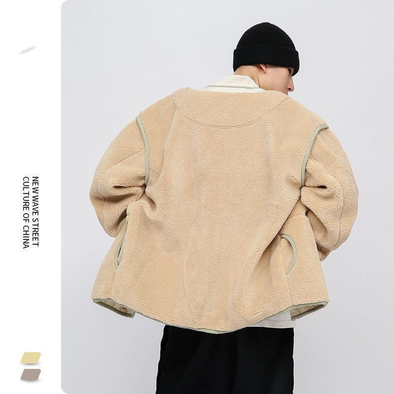 Plush Hoodie Men's Cardigan Thickened Long-sleeved Couple Loose Coat