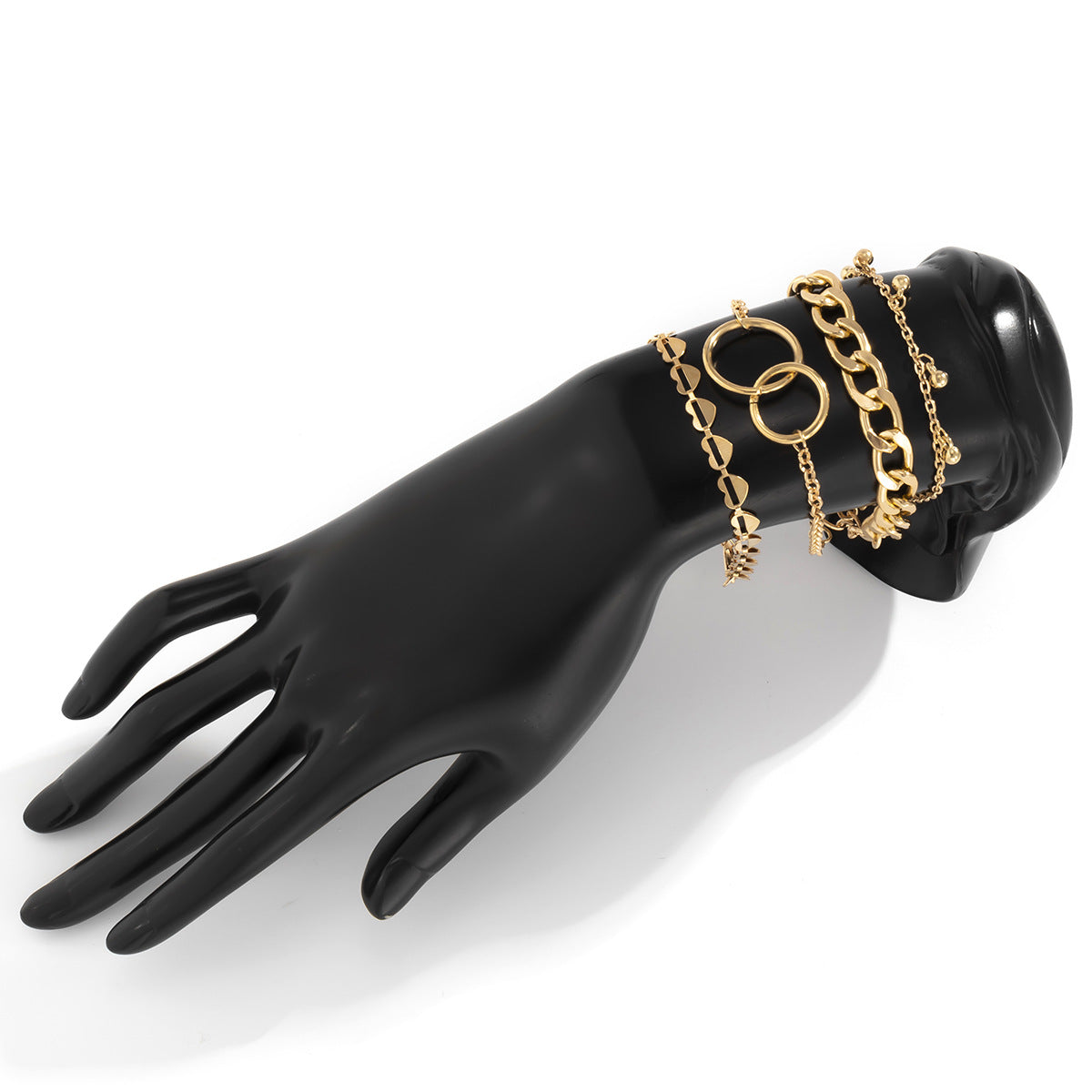 Personality Double-Loop Hanging Ball Tassel Set Bracelet, Hollow Heart-shaped Geometric Chain Bracelet Women - WAlMYe #