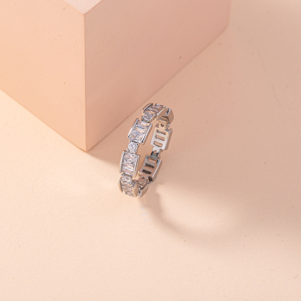 European and American cross-border fashion Aegean Sea micro-inlaid zircon square ring jewelry ring accessories female ring jewelry - WAlMYe #