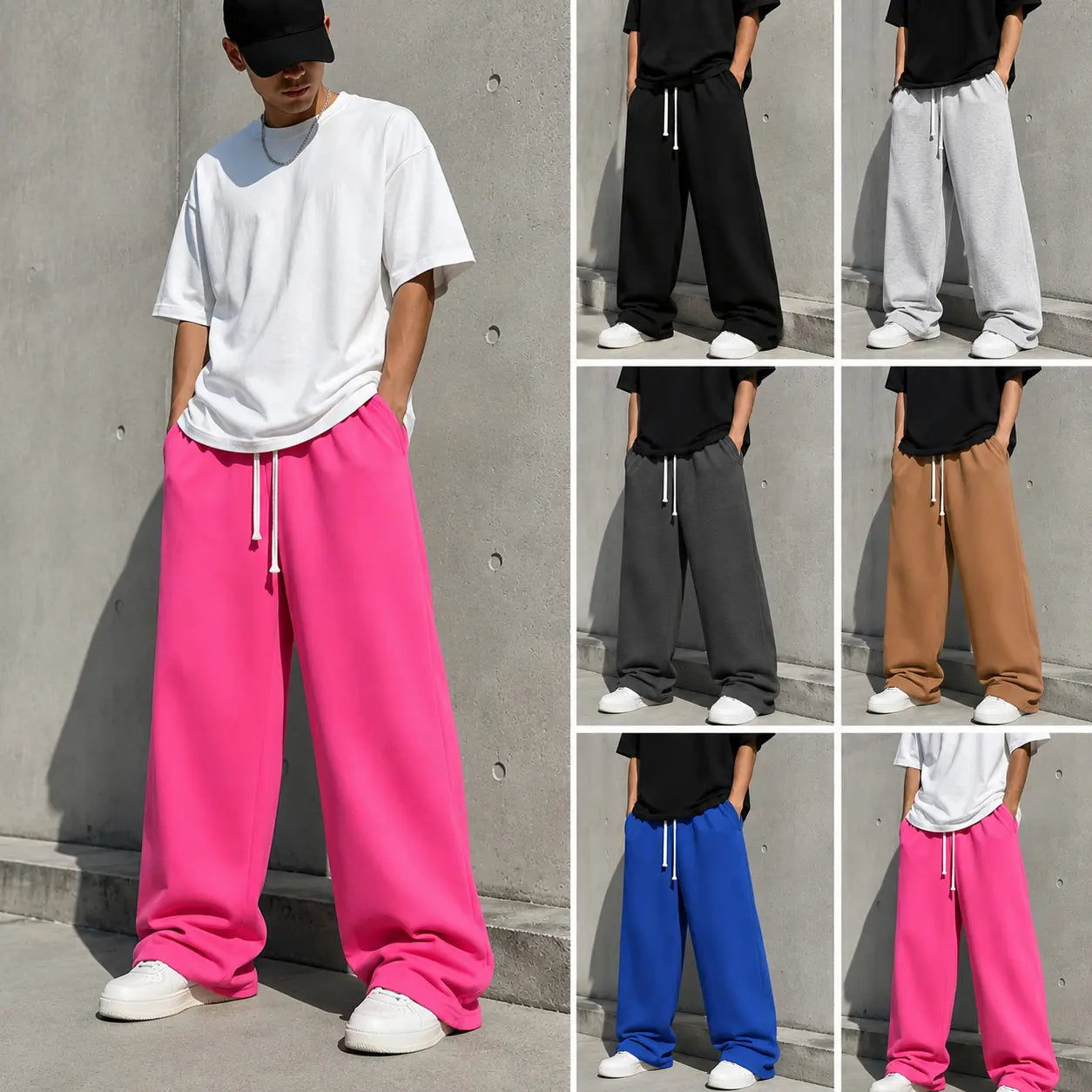 Men’S All-Season Baggy Wide-Leg Athletic Pants - Sports Clothing with Deep Pockets, Soft Breathable Fabric, Machine Washable Mens Clothing for Street Style, Khaki Pants Clothes