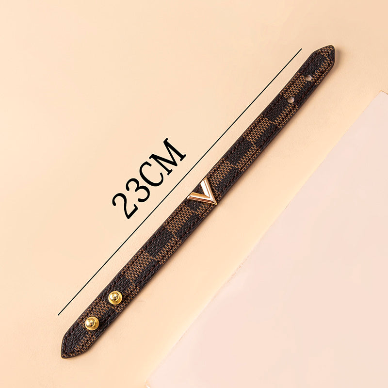 Classic Brown Plaid Stripe Leather Bracelets Bangles For Women - WAlMYe #