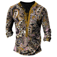 Load image into Gallery viewer, Printed Retro Fashion Casual Henry Neck Long Sleeves T-shirt

