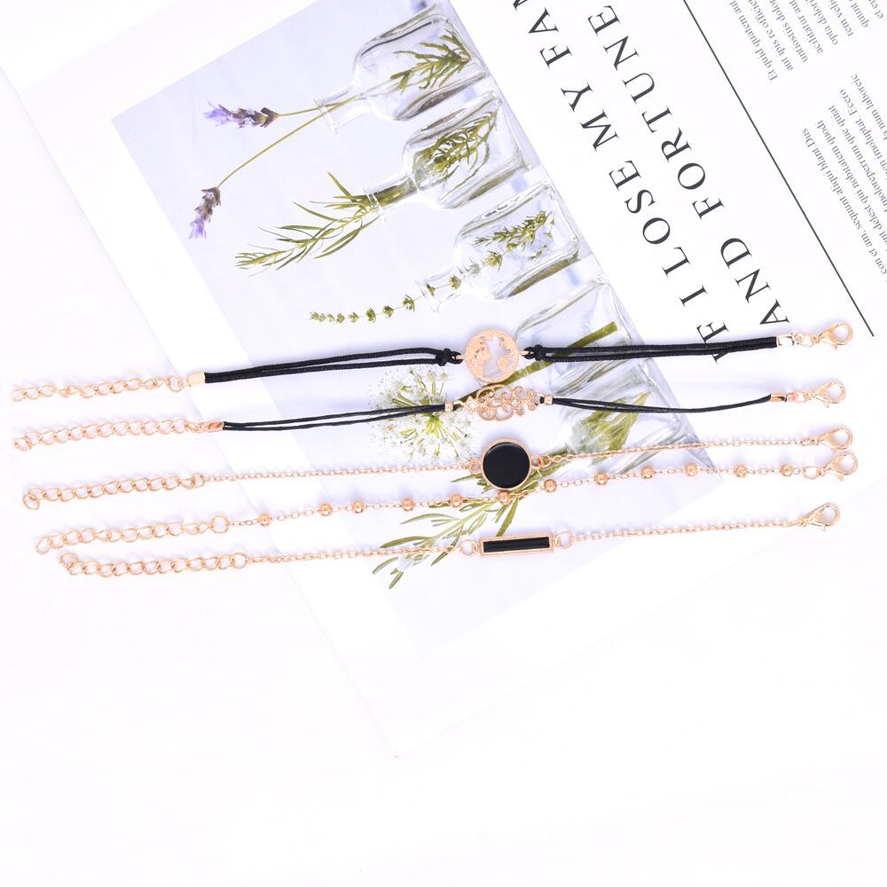 Dripping Oil Rectangular Diamond Map Handmade Five-piece Set Female Bracelet - WAlMYe #