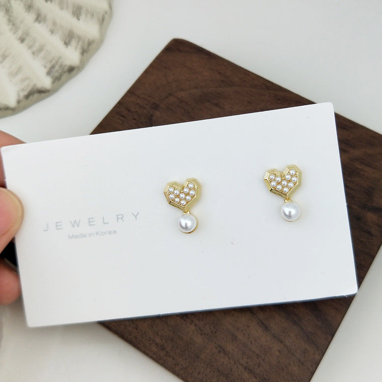 Mini Pearl Geometric Circle Stud Earrings Cold Wind Earrings - WAlMYe #