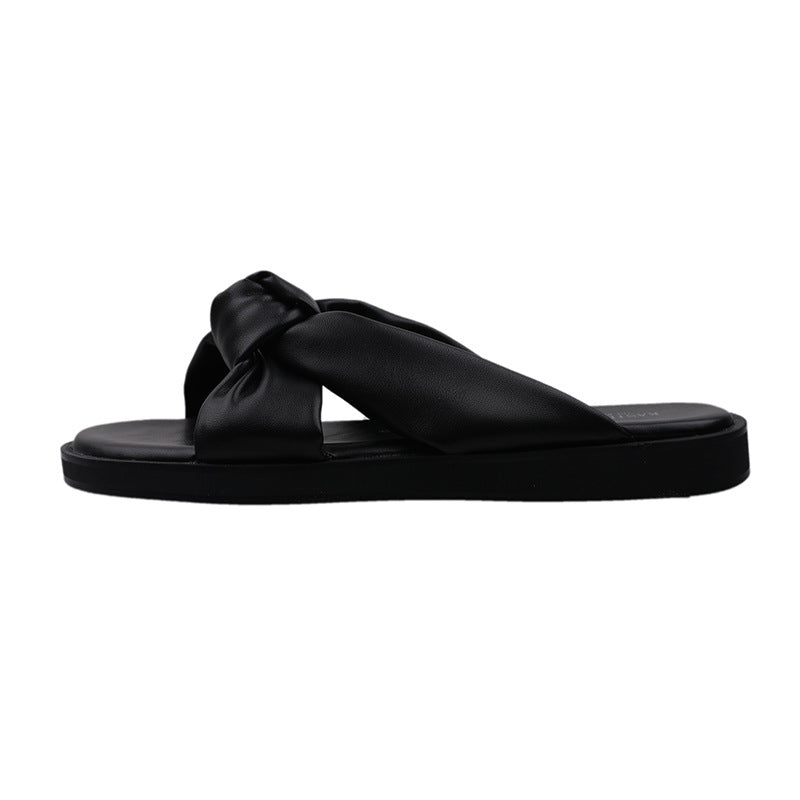 Simple Black Low-heel Soft-soled Slippers Summer - WAlMYe #