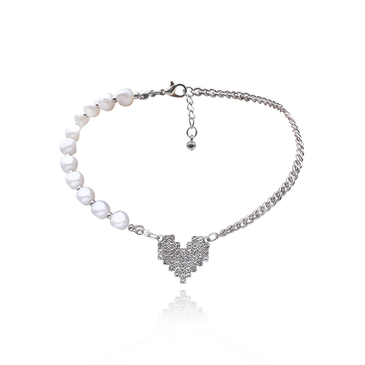 Personality Pearl Chain Necklace Women Creative Sweet Cool Micro-Inlaid Heart Shape - WAlMYe #
