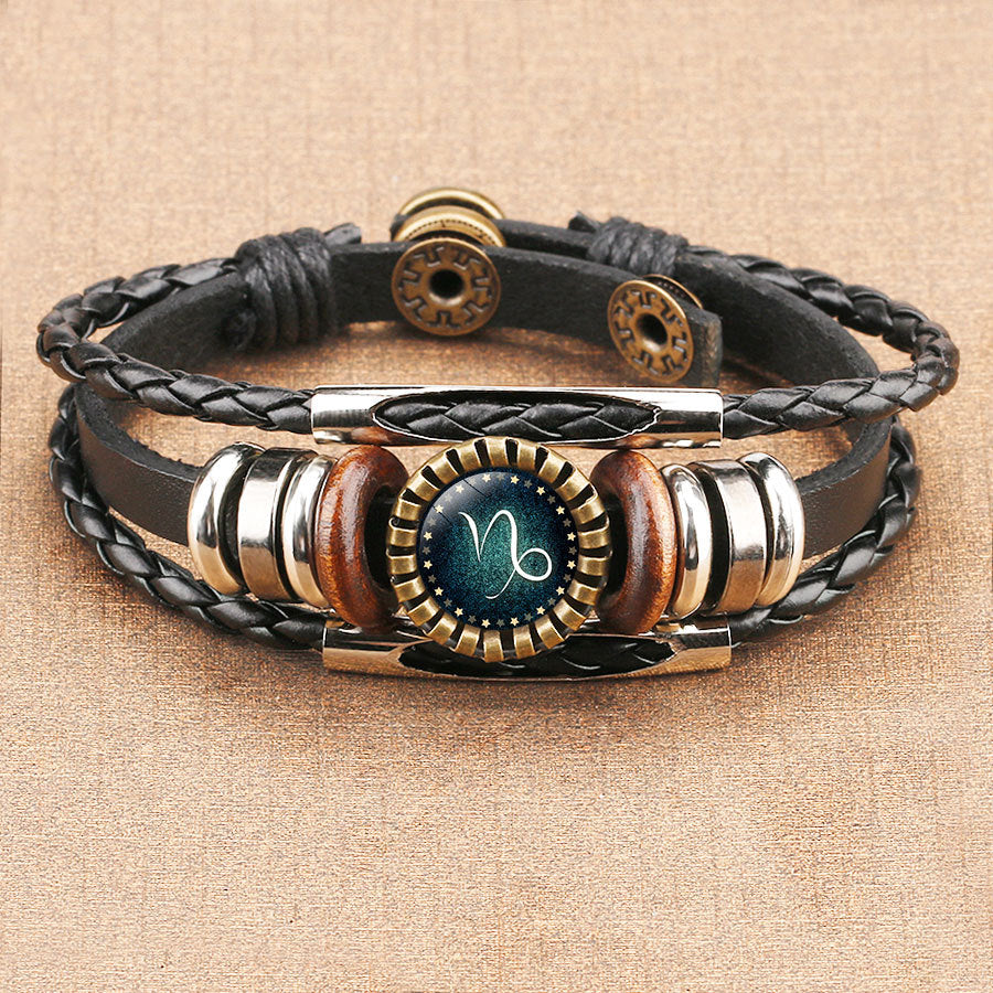 Multilayer Leather Bracelet 12 Constellation Zodiac Sign Men Braided Bracelets - WAlMYe #
