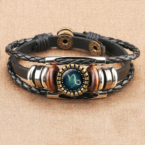 Multilayer Leather Bracelet 12 Constellation Zodiac Sign Men Braided Bracelets - WAlMYe #
