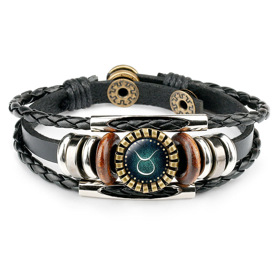 Multilayer Leather Bracelet 12 Constellation Zodiac Sign Men Braided Bracelets - WAlMYe #