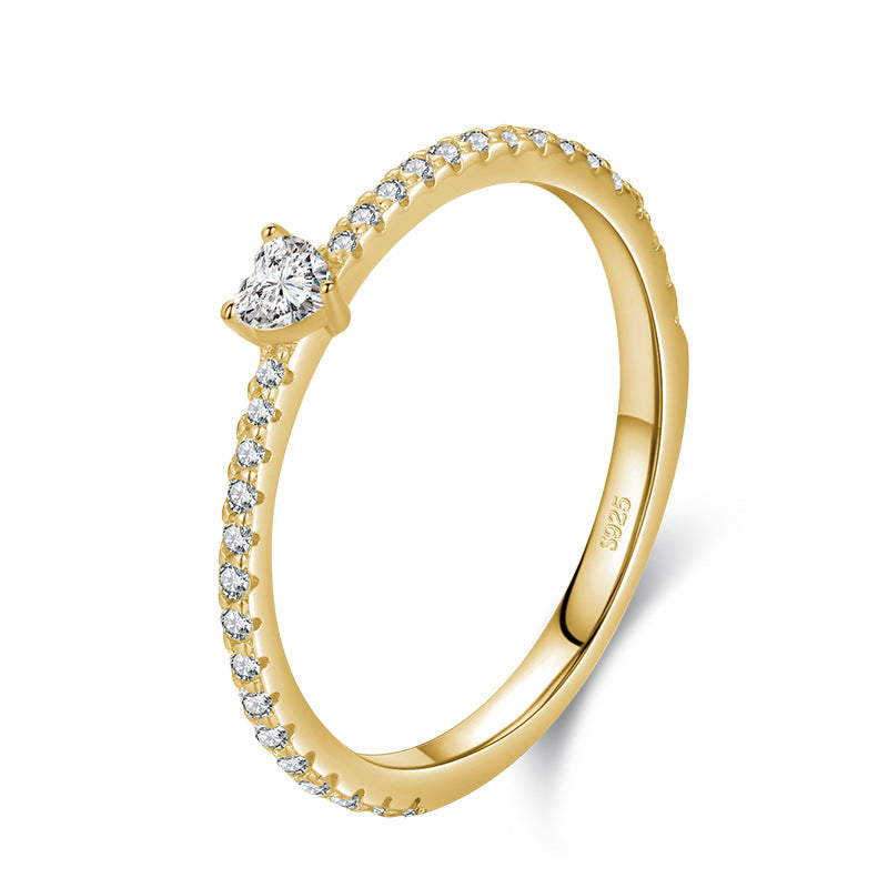 S925 Sterling Silver Light Luxury Simulation Diamond Heart-shaped Love Simple Wild Ring - WAlMYe #