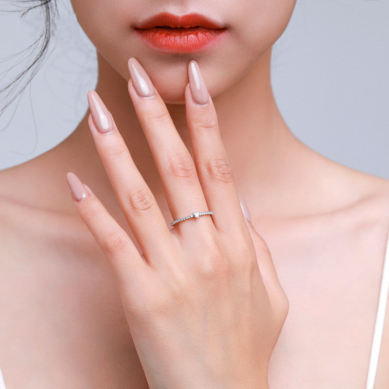 S925 Sterling Silver Light Luxury Simulation Diamond Heart-shaped Love Simple Wild Ring - WAlMYe #