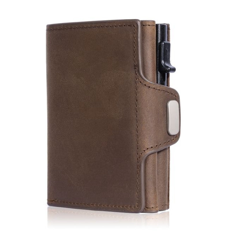 Vintage First Layer Crazy Horse Leather Aluminum Alloy Wallet - WAlMYe #