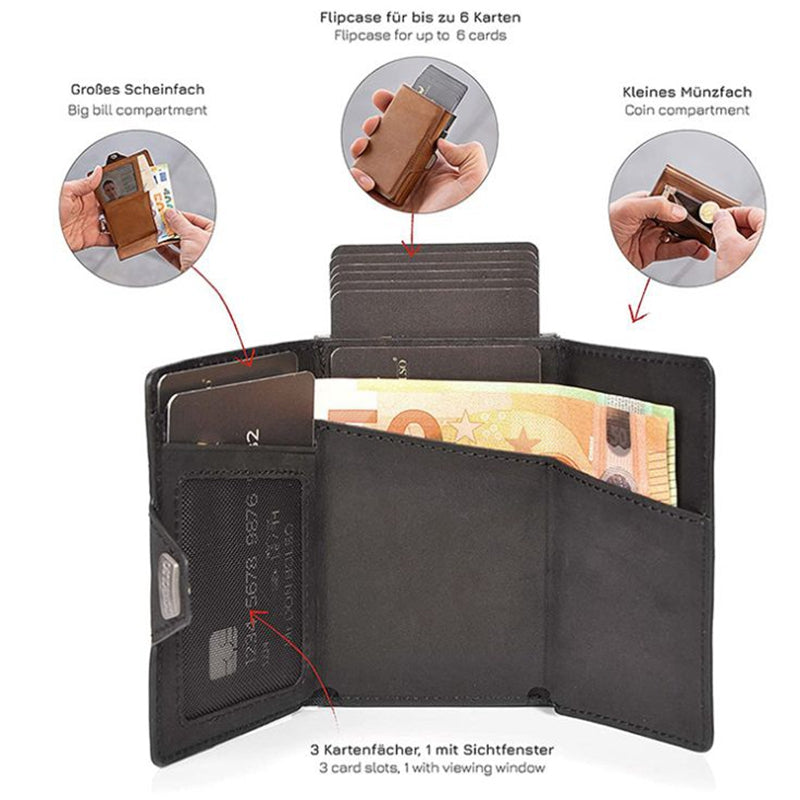 Vintage First Layer Crazy Horse Leather Aluminum Alloy Wallet - WAlMYe #